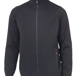 YORK FULL ZIP WINDBREAKER, 100% EXTRA FINE MERINOULL — BLACK
