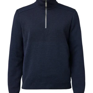 RUBEN HALF ZIP WB, 100% FINE MERINOULL — NAVY