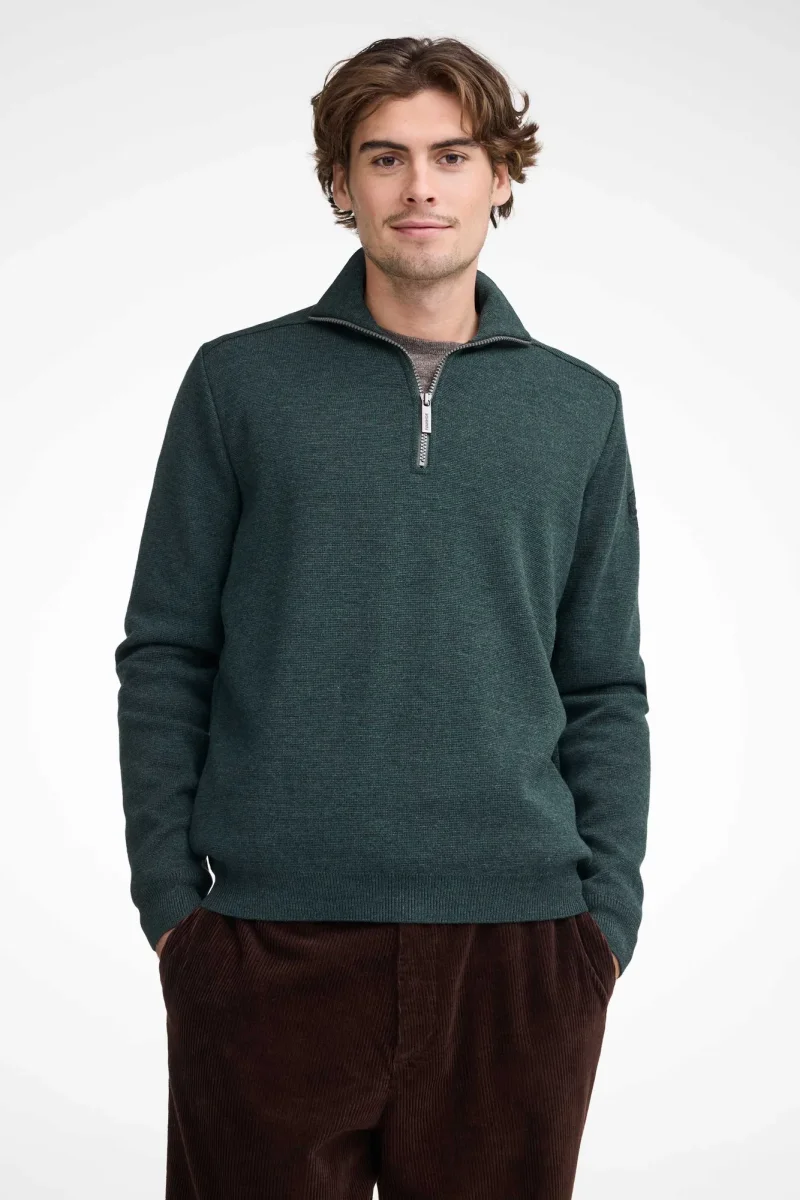 RUBEN HALF ZIP WB, 100% FINE MERINOULL — RIFLE GREEN