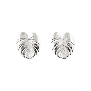 Palm Leaf Silver Earrings Small