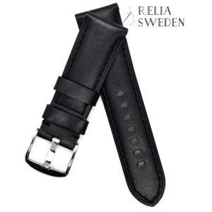 Klockarmband R.Elia mlé – Svart slät i äkta kalv läder