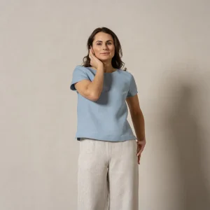 Linne T-shirt Topp Emma Molnblå