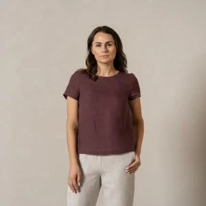 Linne T-shirt Topp Emma Skugga Lila