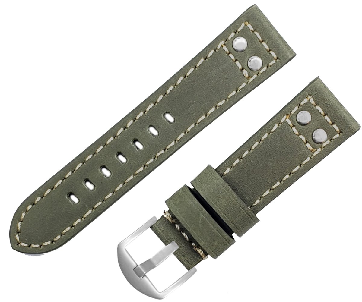 Klockarmband R.Elia – Grön i oljad läder med vita stygn – Jerman - Bild 2