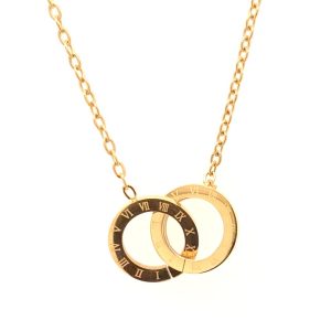 Stål Halsband Dubbel ring – Guldfärgat