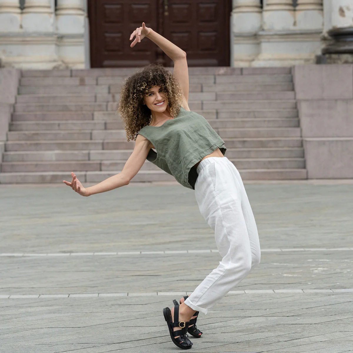 Linne Crop Top Ana Sten Grön - Bild 4