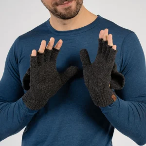 Herrstickade konvertibla vantar i merinoull