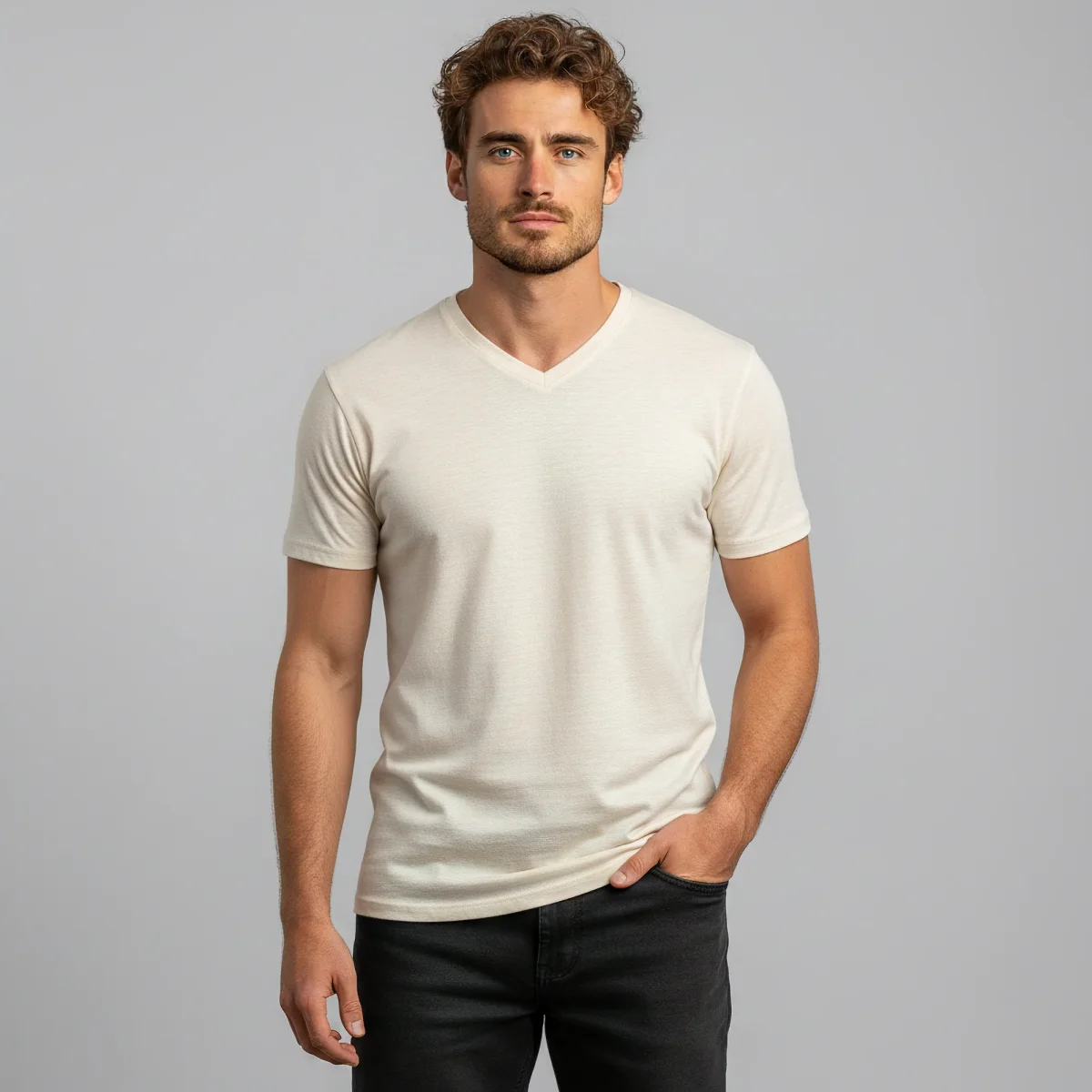 100% Merinoull V-ringad T-shirt för män - Bild 9