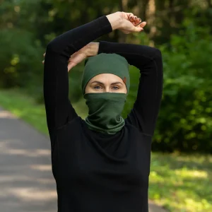 Unisex Merino Mössa & Halsvärmare 2-delar Mörkgrön