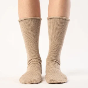 Damstrumpor i merinoull krämig beige