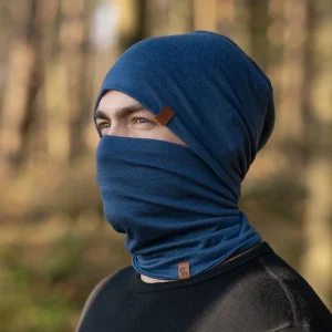 Herrmössa och halsvärmare i merinoull 2-delar denim