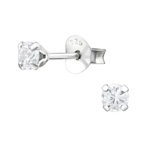 3 mm rund kristall - Små kristallörhängen - Studs i äkta silver