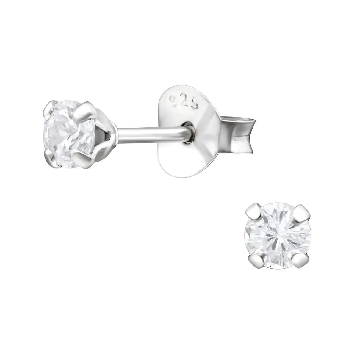 3 mm rund kristall - Små kristallörhängen - Studs i äkta silver