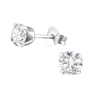 5 mm rund kristall - Stora kristallörhängen - Studs i äkta silver