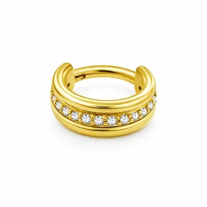 Guldring till piercing - Vita kristaller - Bred clicker-ring