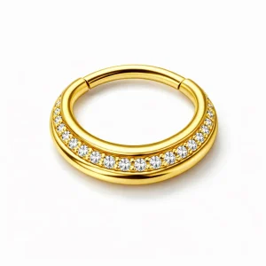 Bred clicker ring - Guld - Piercingsmycke i kirurgiskt stål med vita kristaller