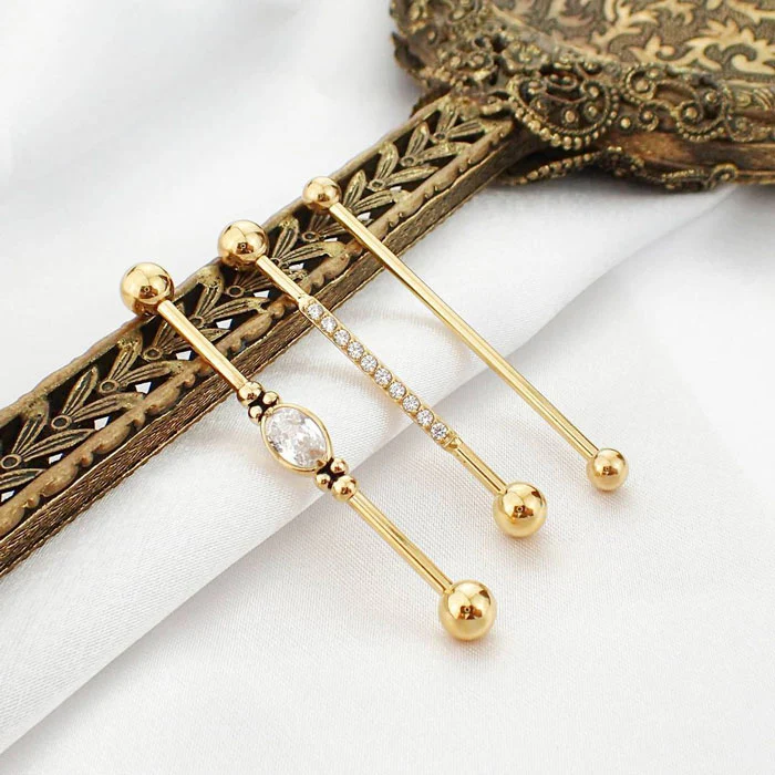 Industrial smycke - 24k guld pvd - Barbell stav - Bild 3