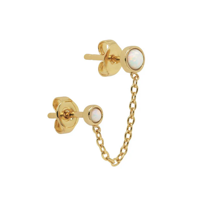 Vita opaliter med kedja - Ear studs - Örhängen 18k guldpläterat äkta silver - Bild 2