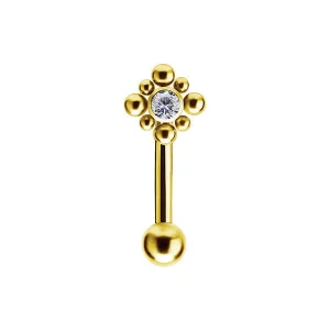Böjd Barbell med vit kristall - Piercingsmycke - Guld