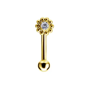 Böjd Barbell med vit kristall - Guld - Piercingsmycke