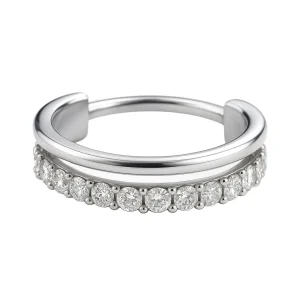 Dubbel ring till piercing - Clicker med vita kristaller