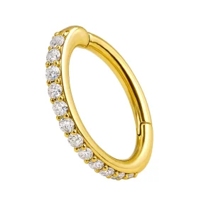 Guldig Clicker Ring till piercing - 24k pvd guld - Vita kristaller