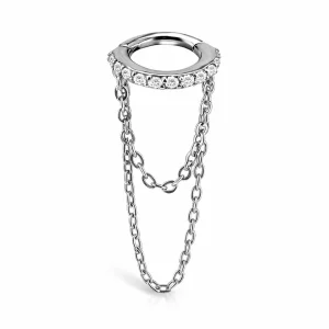 Clicker ring till piercing - Kedja - Helixsmycke med vita kristaller