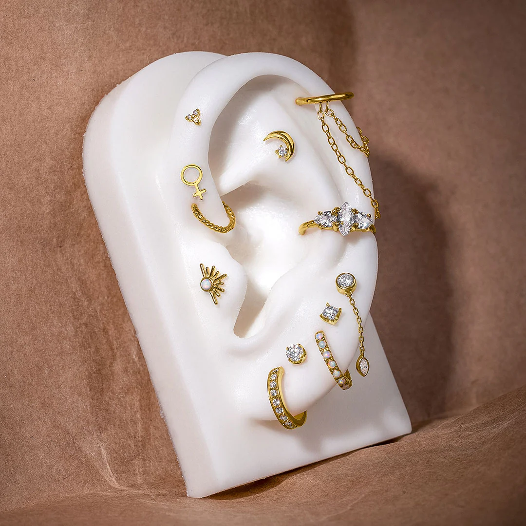 Kristall - Topp i 18k äkta guld - Piercingsmycke - Bild 3