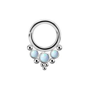 Piercingsmycke - Septum /Daithsmycke i titan - Tre vita opaliter