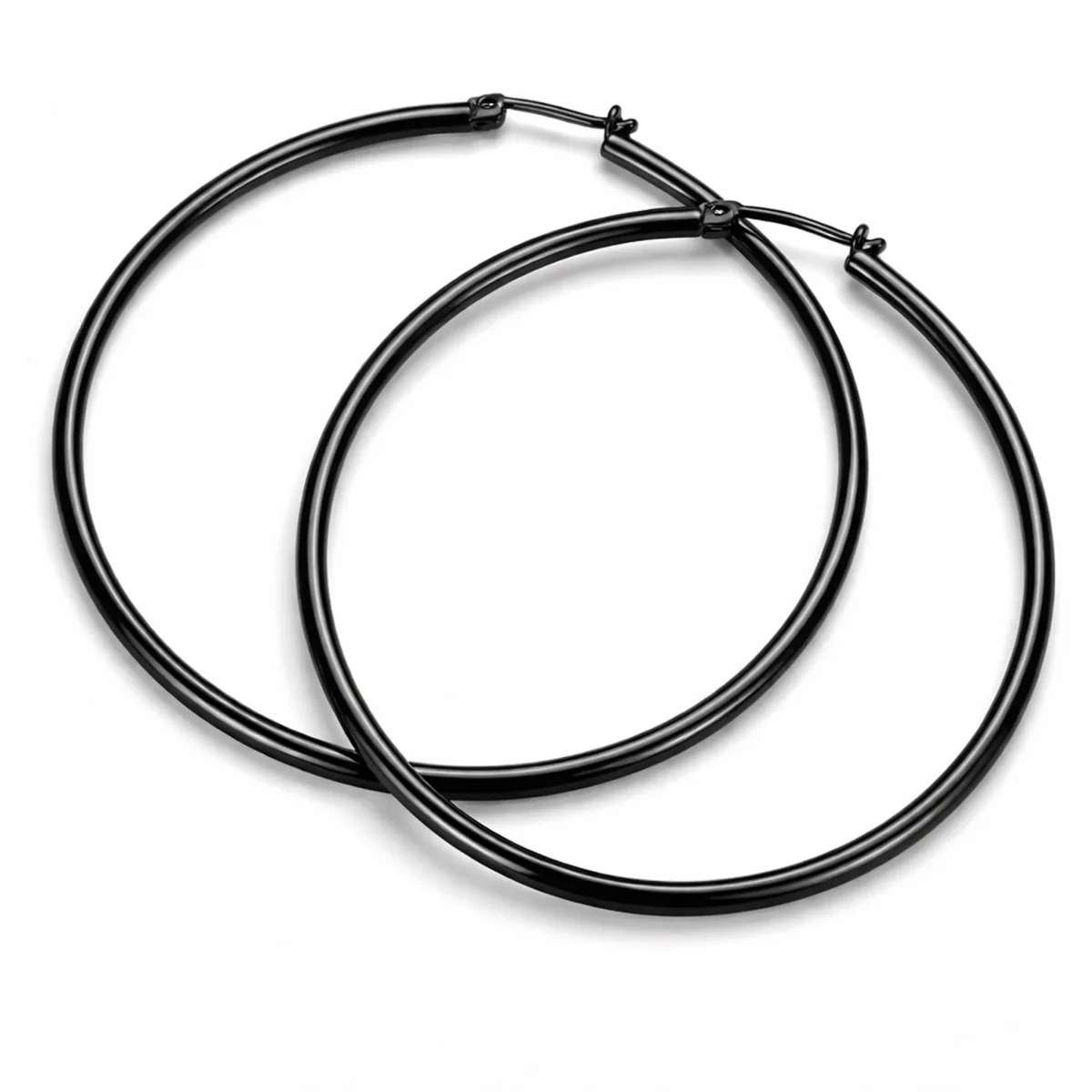 Stora hoops-ringar - Svarta örhängen i kirurgiskt stål - Bild 2
